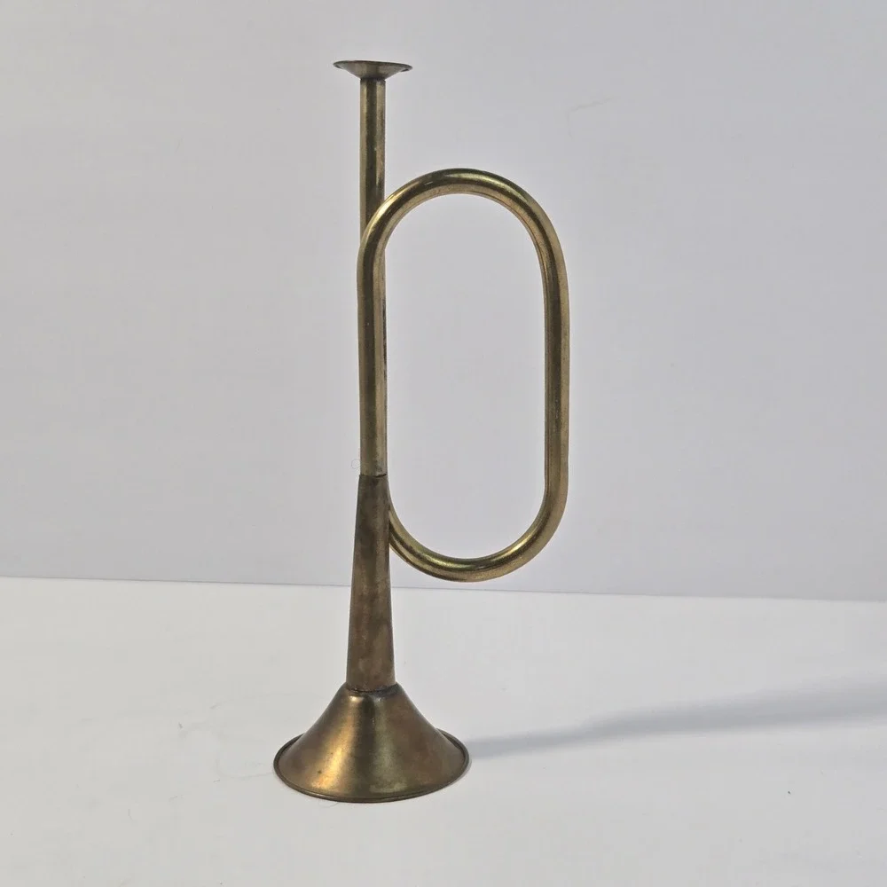 Vintage Brass Bugle Horn Small Decorative Trumpet Antique Style Instrument 8.5